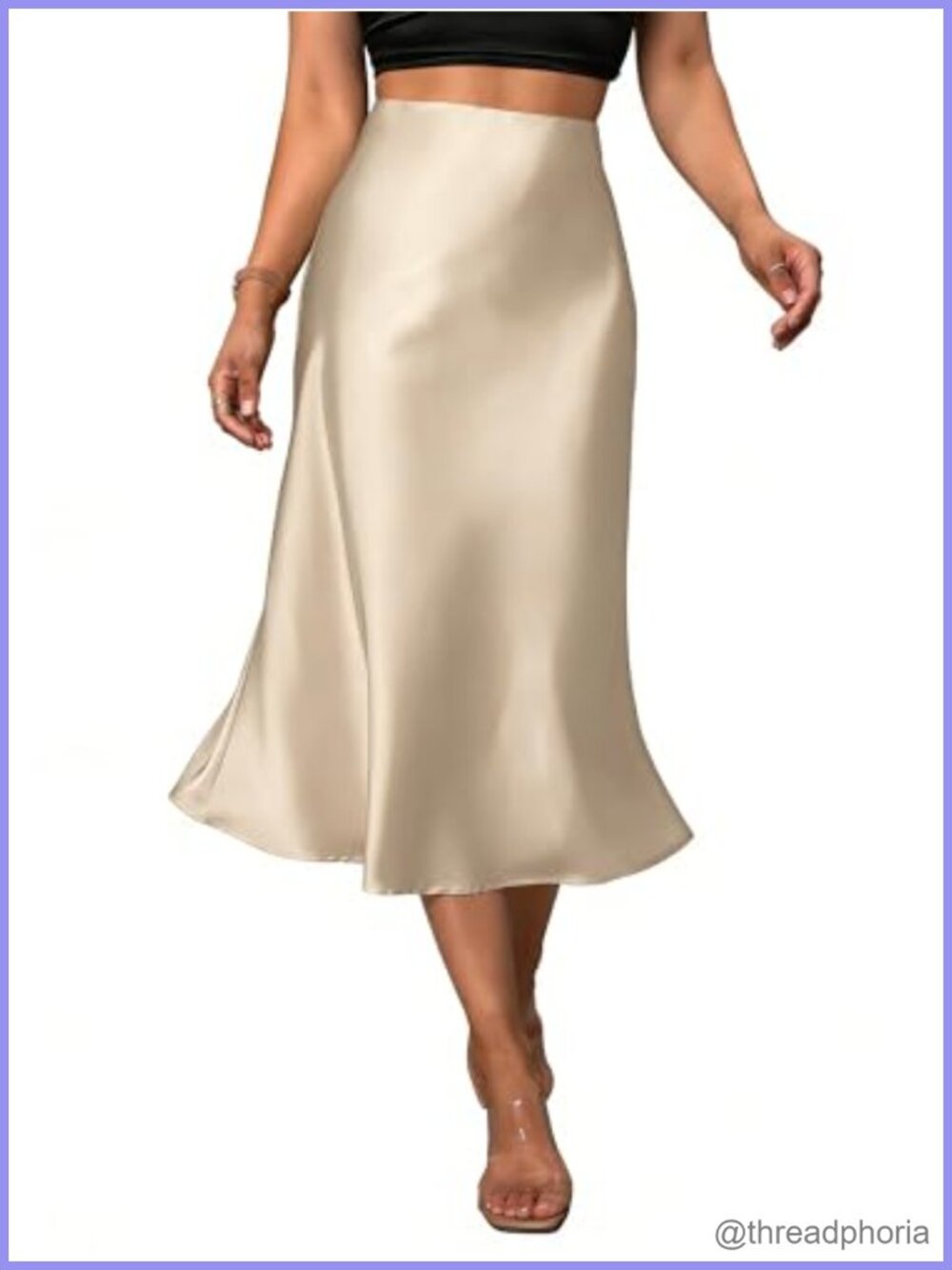 Satin Midi Skirt High Waisted Fishtail A Line Elegant Work Party